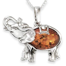 Sterling Silver & Natural Baltic Honey Amber ELEPHANT Pendant & Optional Necklace