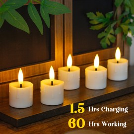 Yeelida Rechargeable Flameless 1.6" x2.5" Tea Light Candles with Remote & Type-C Charging Cable, Timer LED Flickering Ivory Plastic 6pcs Mini Dripping Wax Votive Tealight Candles