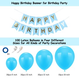 Blue Balloons 100 Pack Birthday Party set,100% Natural Latex Ballons 5 10 12 18inch Helium Or Air Use for Kids Birthday Parties, Weddings, Anniversaries and Celebrations