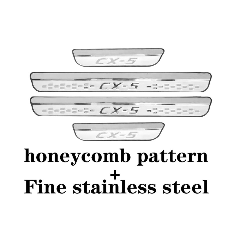 Steel Chrome Door Sill Protector for Mazda CX-5 2013-2025, Honeycomb-Pattern
