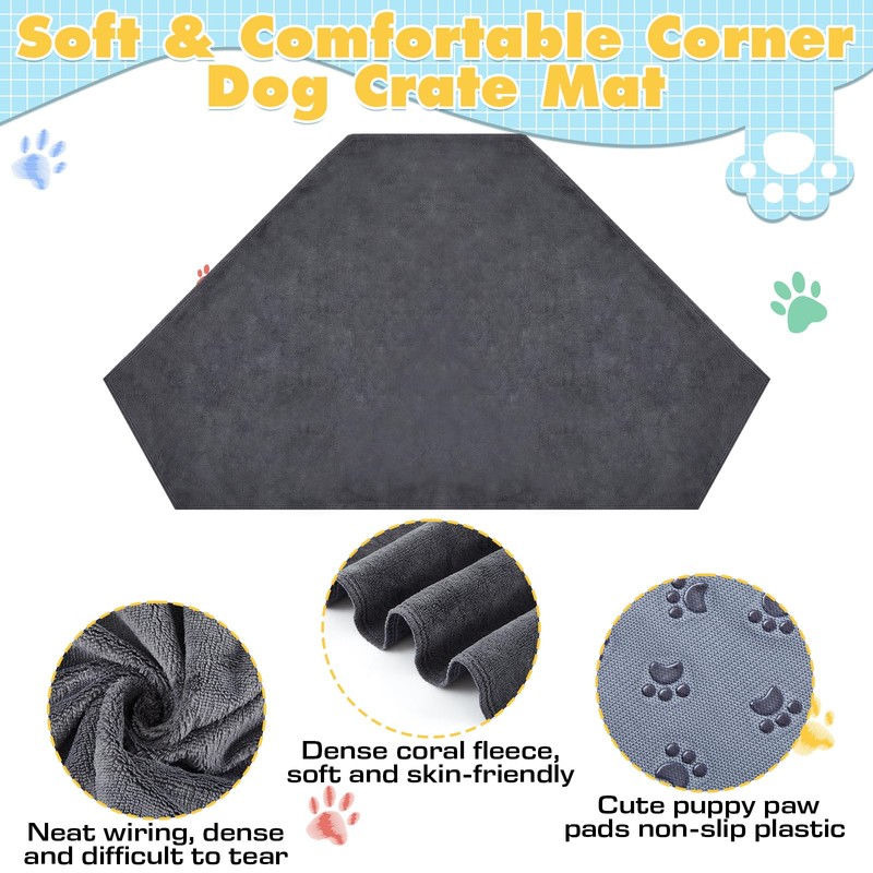 Fanfanwin 42.5 Inch Corner Dog Crate Mat Pad Washable Dog