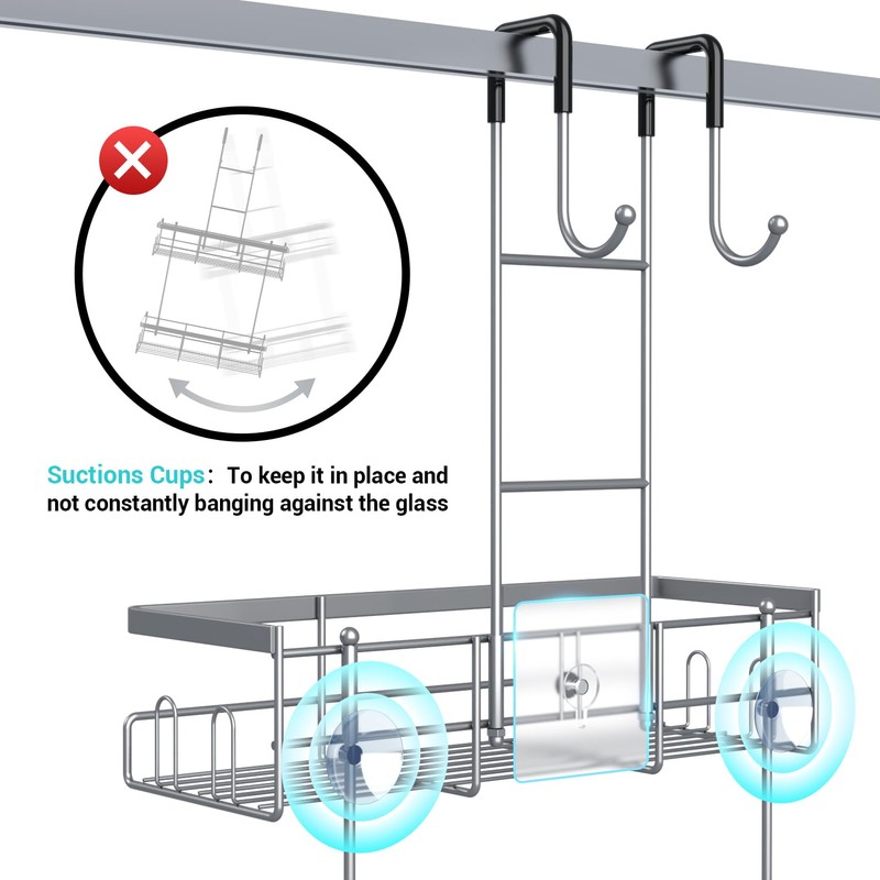 Hanging Shower Caddy Over Door: Silver Rustproof Shower Organizer over
