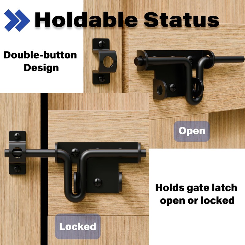 Black Heavy Duty Slide Bolt Gate Latch with Padlock Hole,