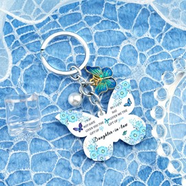 Butterfly Gifts for Daughter in Law Keychain Daughter in Law Birthday Gifts for Women Wedding Gift from Mother Father Anniversary Engagement Christmas Mothers Day Gift for Her Bride