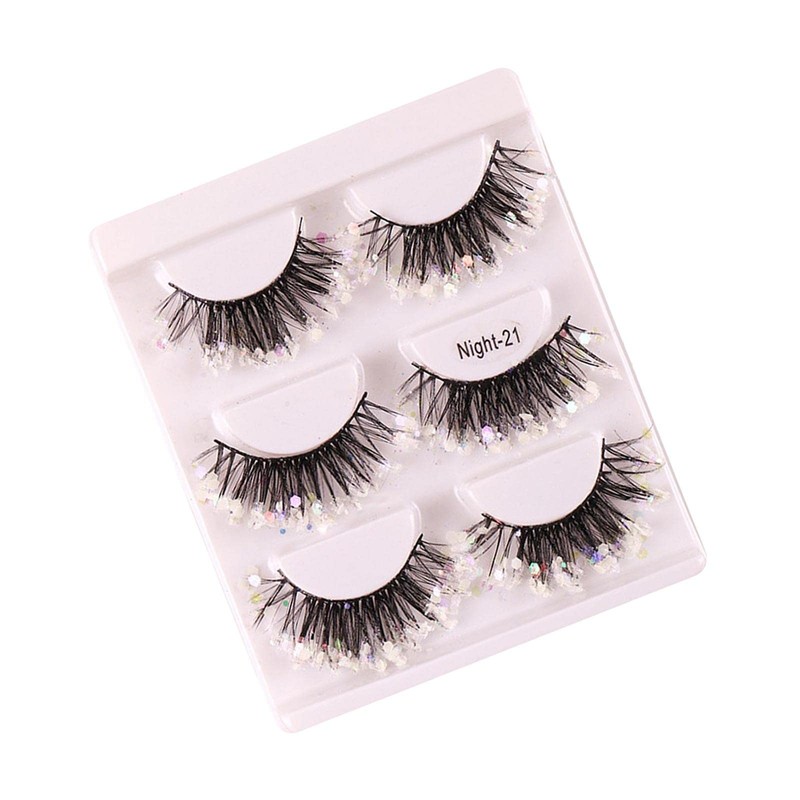 perfk 3 Pairs Luminous False Eyelashes with Sequins, Glitter Eyelashes,