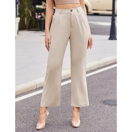 Cnlinkco Dress Slacks for Women Wide Leg High Waisted Pants Business Office Trouser Pants Beige XXL