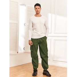ZAFUL Flat Pocket Parachute Pants for Men Causal Baggy Cargo Pants Unisex Street Y2K Pants Drawstring Trousers Deep Green M
