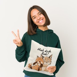 Luchs and Panda Cushion with Saying "Hab Dich lieb Paar Edition" Perfect for Friends and Partners Full of Love and Hug Ideal as a Valentine's Gift