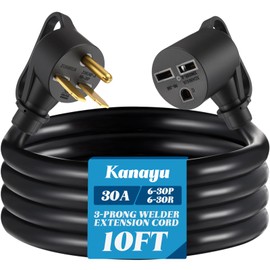 Kanayu 30A Power Cord Compatible with NEMA 6-30P Extension Cord 6-30P Male Plug to 6-30R Female Receptacle, for Welder Compressor Heater, STW 10 AWG/3C, 250V, 7500W, ETL Listed(10ft)