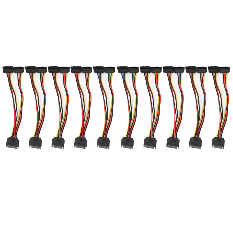 10Pcs SATA Power Adapter 15pin 1 Male to 2 Female