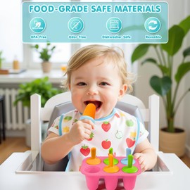 Miaowoof Silicone Popsicles Molds for Toddlers, 6-Cavity Non-BPA Premium Silicone Small Popsicle Molds, Ice Pop Mold with 6 Colorful Reusable Sticks for Kids (Pink)