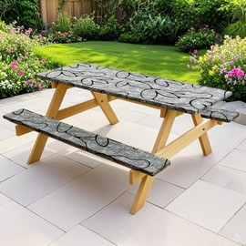 FORCHEER 96x30 Picnic Table Cover with Bench Covers Waterproof Elastic Floral Fitted Outdoor Picnic Table Covers Set For 8ft 3 Pieces Washable