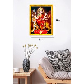zig zag Durga Maa Photo Frame For Wall / Table / Pooja Room ( 7x9 inches, Acrylic Glass)Golden
