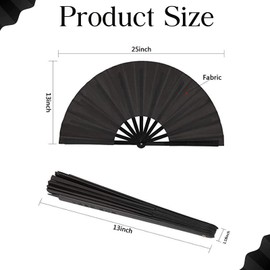 Pack of 2 Large Foldable Silk Hand Fan Chinese Tai Chi Foldable Fan for Men and Women Performance, Dance, Decorations, Festival, Gift (Black)