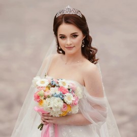 10 Pcs Crystal Tiara and Crowns, Silver Bridal Tiaras, Alloy & Rhinestone Crowns, Silver Princess Headbands with Combs for Women, Bride Tiaras for Wedding, Birthday, Parties