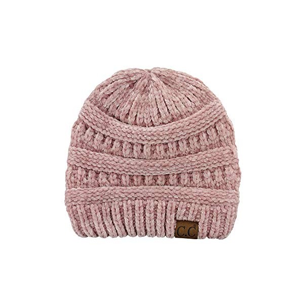 C.C Women's Chenille Soft Warm Thick Knit Beanie Cap Hat-Rose