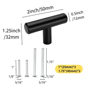10 Pack Cabinet Knobs - 2 Inch T-Bar Drawer Handles, Stainless Steel Single Hole Cupboard Pulls for Kitchen, Bathroom, Bedroom & Door, Modern Dresser Hardware with Screws, Matte Black