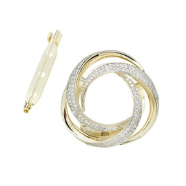 Women Crystal Pearl Bow Flower Scarf Buckle Shawl Holder Ring Scarves Cardigan Open Circle Clips Multifunctional Brooch Jewelry (Gold Three Ring)