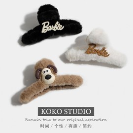 Cartoon Dog Plush Hair Clip for Women (Autumn/Winter) One Size / Dark Brown Plush Letter Design 20ea