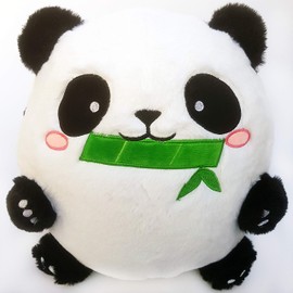 moodrush® Fat Panda Plush Cushion, 3D Panda with Bamboo and Zip, Cuddly Toy, Everything Embroidered (Not Printed), Washable, Panda Bear Teddy Approx. 35 x 30 cm