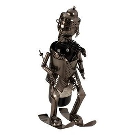 Mel O Design Moderner Wein Flaschenhalter Flaschenständer Skifahrer aus Metall Höhe 34,5 cm Breite 27 cm