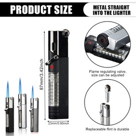 GAOUTO 3 Stück Feuerzeug Sturmfeuerzeug, Jetflammen Feuerzeug Butan Nachfüllbar, Konsistent Flamme, Flamme Einstellbar, Alternative Form für Männer(Ohne Gas)