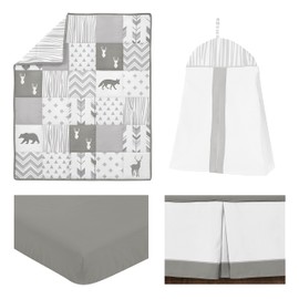 Sweet Jojo Designs Grey and White Woodsy Deer Boy, Girl, Unisex Baby Crib Bedding Set 4 Pieces