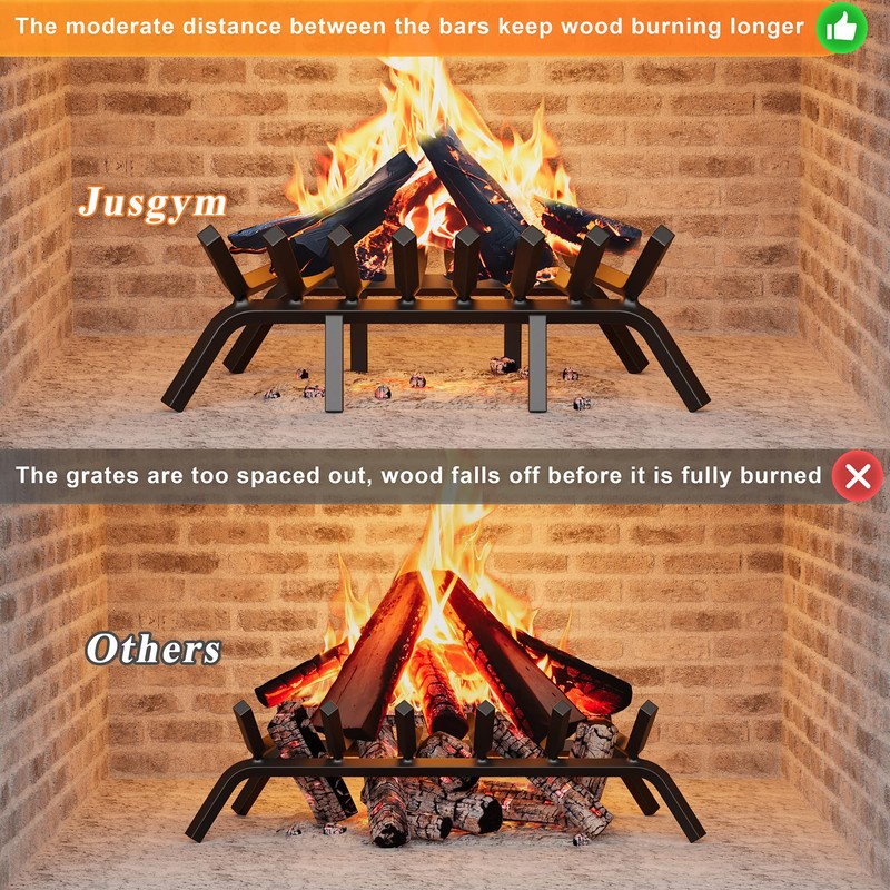 Jusgym Fireplace Grate 24 Inch with 8 Support Legs and