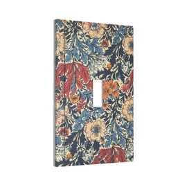 JDAKHD William Morris Floral Decorative 1-Gang Toggle Light Switch Cover Abstract Retro Mid Century Boho Flowers Plant Single Toggle Wall Plate Faceplate Mid Size Electrical Outlet Cover Bathroom