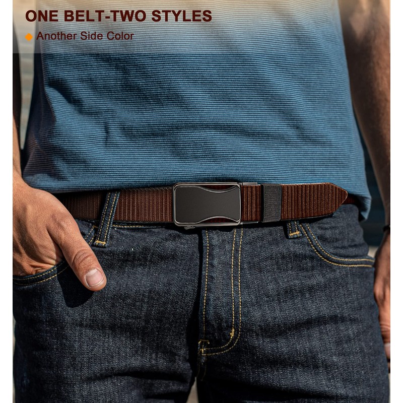 BULLIANT Mens Ratchet Belt Reversible,Web Nylon Casual Belt for Men