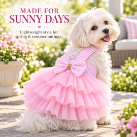 Dog Dress for Small Dogs, Pink Boutique Puppy Tutu Dress with Bow, Breathable Summer Princess Outfit for Girl Dogs & Cats, Layered Tulle Pet Clothing XS-2XL