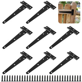 STARVAST Pack of 10 T-Hinges Heavy Duty, 6 Inches/150 mm T-shaped Hinges, Barn Door Hinges, Black Wrought Iron, Rustproof with 70 Black Screws for Gardens, Wooden Fences