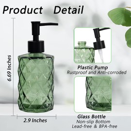 Green Soap Dispenser, 12oz Black Pump Green Glass Soap Dispenser, Elegant Refillable Hand Liquid Dispenser, Lotion Dish Dispenser for Modern Home Decor, Bathroom, Kitchen Countertop(2 Pack)
