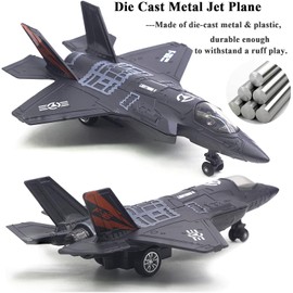 OTONOPI Fighter Jet Military Plane Model F-35 Aircraft Army Air Force Diecast Metal Pull Back Bomber Attack Plane with Lights and Sounds for Kids or Commemorate Collection