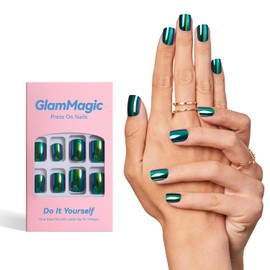 GLAMMAGIC Cat Eye Press On Nails Short Square, Natural Fake Nails Fine Diamond Shine, Glossy Ombre, Cat Eye Press on Nails for Women with Salon Quality, Press on Nails Kit