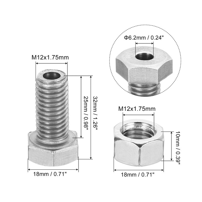 PATIKIL M12x25mm Hollow External Hexagon Screw, 2 Set Cylindrical Lamp