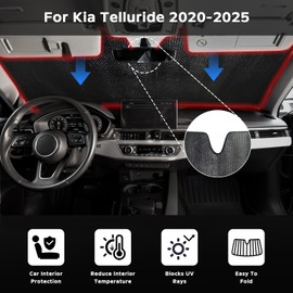 ZOIBV Windshield Sun Shade for Kia Telluride 2020-2025 - 5-Layer Bubble Foldable Front Window Shade Sun Visor Accessories - Blocks Heat & UV Rays​​