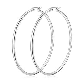 DORANA Silver Plated Hoop Earrings Large Hoop Earrings for Women Lightweight 2mm Thin Large Earrings Non Tarnish Big Silver Plated Hoops