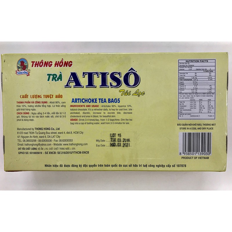 Vietnamese Excellent Artichoke Tea Bags - Tra Atiso - DaLat