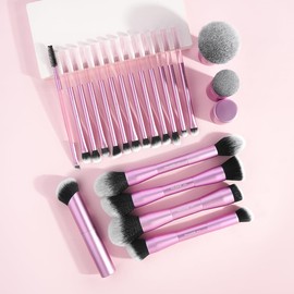 MAANGE 20 Pcs Makeup Brushes with Gift Box, Double-End Multi-functional Makeup Brushes for Blending Liquid Powder Concealer Cream Blush Buffe,Pink