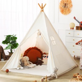 wilwolfer Kids Teepee Tent for Girls or Boys with Carry Case, Foldable Play Tent for Kids or Toddler Suit for Indoor and Outdoor Play, Protable Kids Playhouse Children Tent(Mat not Included)