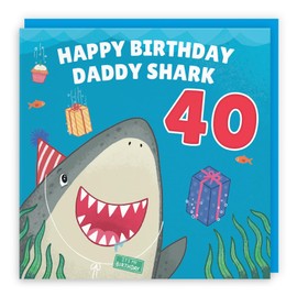 Hunts England - Funny Daddy 40th Cute Shark Birthday Card - Happy Birthday - Daddy Shark - 40 - Ocean Collection - Fun Card