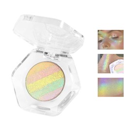 GKSHSU Chameleon Face Highlighter Palette, Multichrome Eyeshadow Shimmer Pigmented Powder, Holographic Sparkle Rainbow Highlighter Eye Makeup
