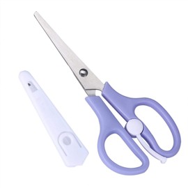 Baby Food Scissors,Portable Stainless Steel Scissor Children Safety Food Cutter with Cover for Baby Infant Complementary Food(Purple)