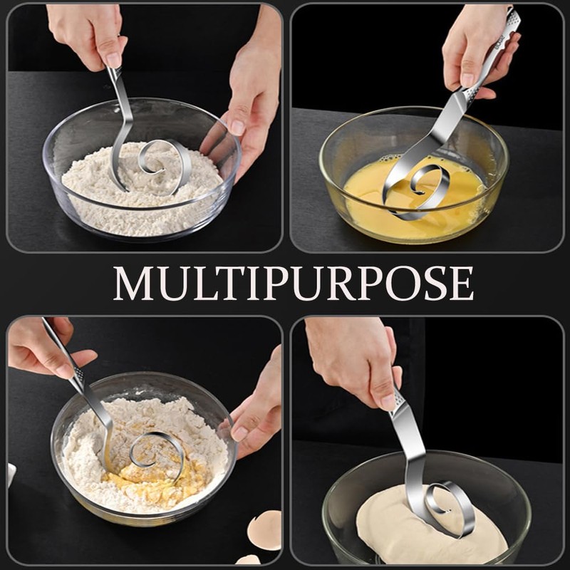 Seamless Danish Dough Whisk -10" Stainless Steel Dutch Bread Dough