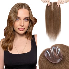 Hairro 100% Human Hair Topper without Bangs Middle Part/Side Part, Real Clip in Hair Hairpieces for Women, 3.94"x4.72" Silk Base for Thinning Hair/Hair Loss/High Hairline