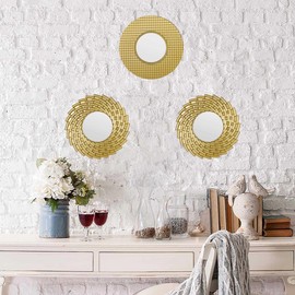 Funerom 24.9 x 24.9 cm Mirrors for Wall Pack of 3 Small Round Mirrors for Wall Decor (Gold)