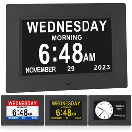 ybest 7 Inch Extra Large Day Date Time Digital Day Calendar Clock with Auto-Dimming 12 Alarm Reminders Dementia Clocks for Senior Elderly impaired Vision Memory Loss