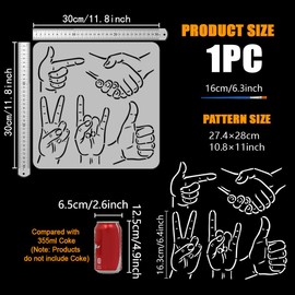 FINGERINSPIRE Stencil with Gesture Patterns and 1 Plastic Brush 30 x 30 cm 5 Styles Hand Gesture Pattern Drawing Stencil Template for Human Theme for Painting Walls Furniture DIY Decoration