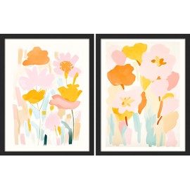 SIGNWIN Framed Set Abstract Watercolor Floral Nature Wilderness Illustrations Modern Art Decorative Farmhouse/Country Cozy Colorful for Bedroom - 12"x16"x 2 Black